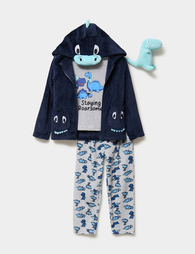 Ensemble pyjama 4 pi&egrave;ces avec peluche bleu marine gar&ccedil;on