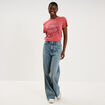 T-shirt ajust&eacute; manches courtes coton vieux rose femme