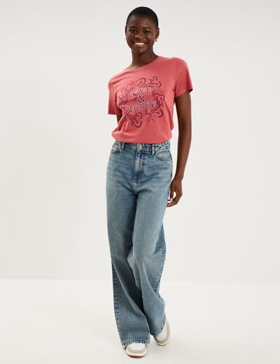T-shirt ajust&eacute; manches courtes coton vieux rose femme