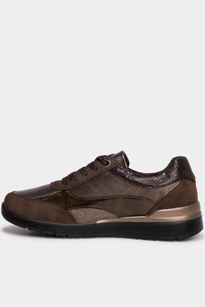 Baskets zipp&eacute;es &agrave; lacets marron femme