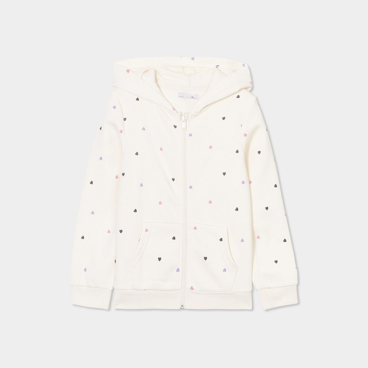 Sweat zippé à capuche beige fille