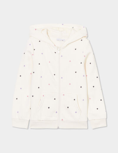 Sweat zippé à capuche beige fille