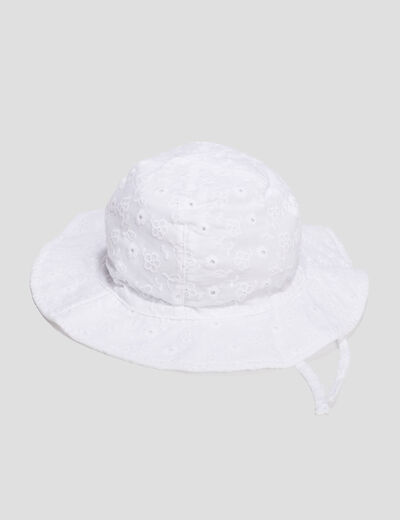 Capeline en broderie anglaise coton blanc mixte