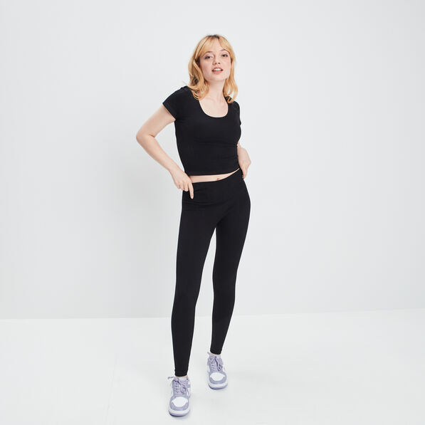 Legging taille haute côtelé noir femme