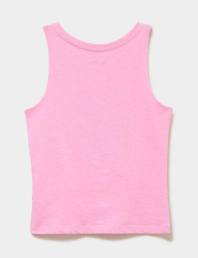 D&eacute;bardeur nou&eacute; col rond droit coton rose fille