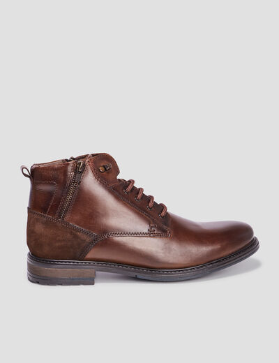 Boots zippées en cuir marron homme