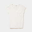 T-shirt col v poche poitrine blanc femme