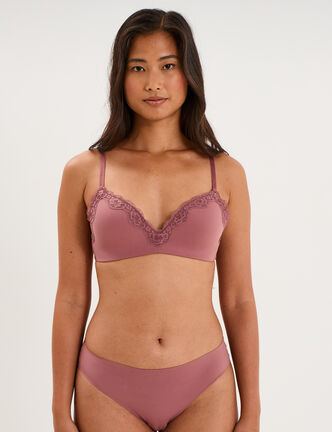 Soutien-gorge triangle micro dentelle vieux rose femme