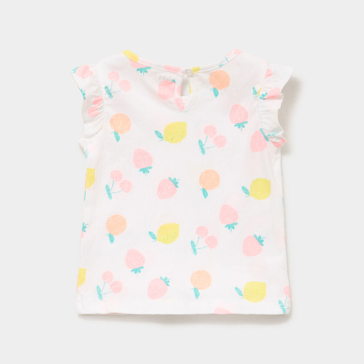 T-shirt relief&eacute; manches volants coton blanc b&eacute;b&eacute; fille