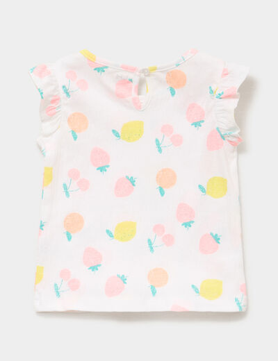 T-shirt relief&eacute; manches volants coton blanc b&eacute;b&eacute; fille