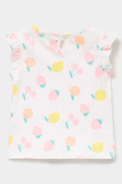 T-shirt relief&eacute; manches volants coton blanc b&eacute;b&eacute; fille
