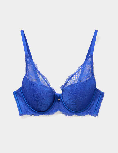 Soutien-gorge foulard padd&eacute; dentelle bleu electrique femme