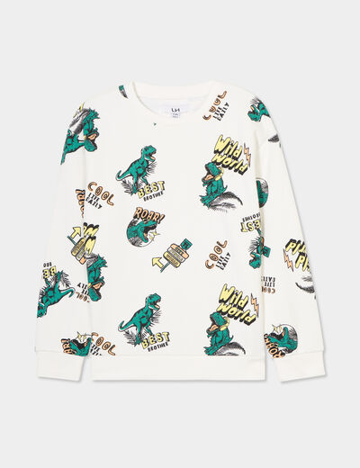 Sweat col rond manches longues ecru garçon