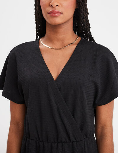Robe courte col cache-coeur noir femme