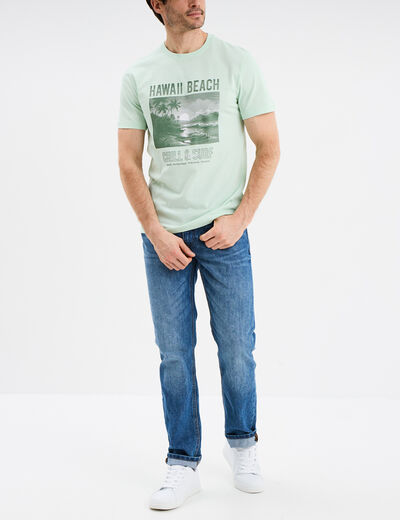 T-shirt col rond manches courtes coton vert pastel homme