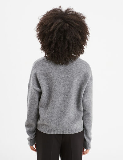 Pull col en V manches ballons gris femme