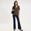 T-shirt fluide col en V manches courtes vert kaki femme