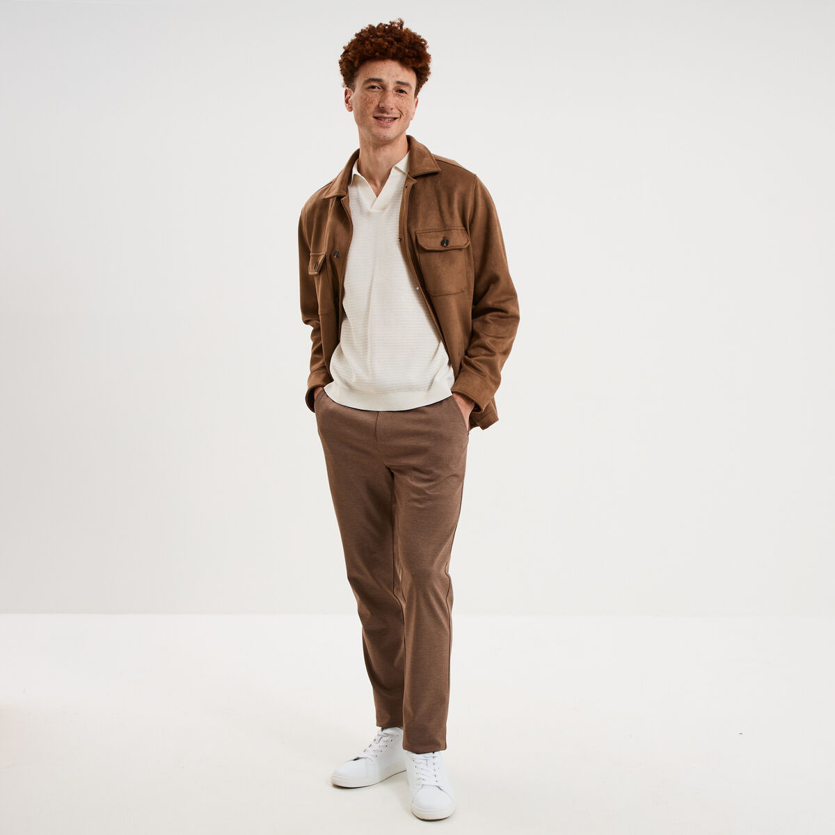 Polo manches courtes textur&eacute; coton blanc homme