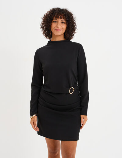 Robe avec boucle et fronces noir femme