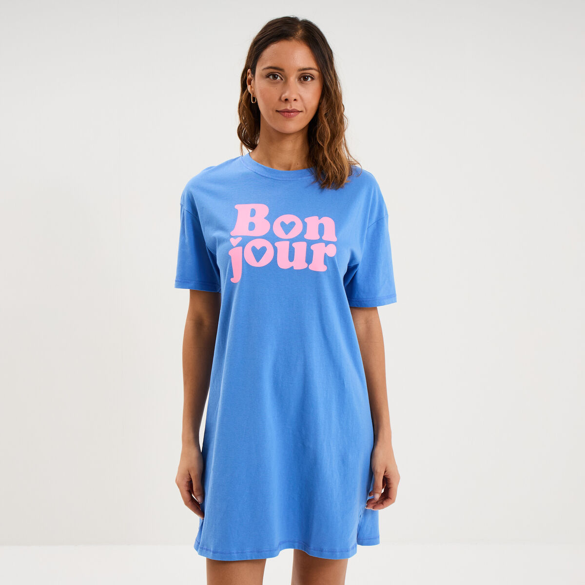 Chemise de nuit coton manches courtes bleu electrique femme