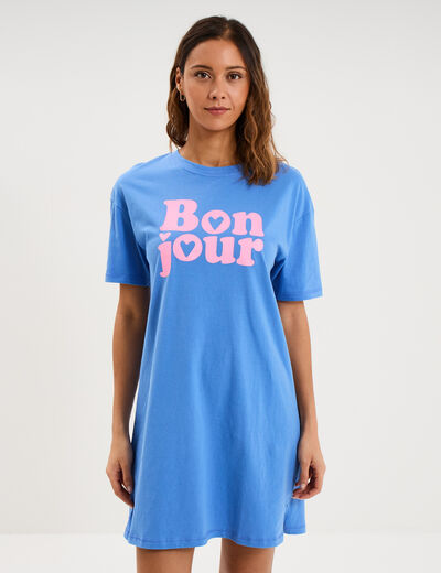 Chemise de nuit coton manches courtes bleu electrique femme