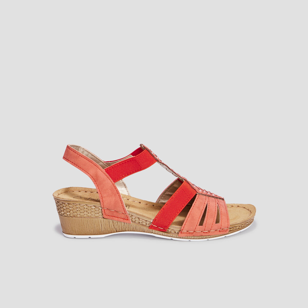 Sandales compens&eacute;es cuir Confortissimo rouge femme