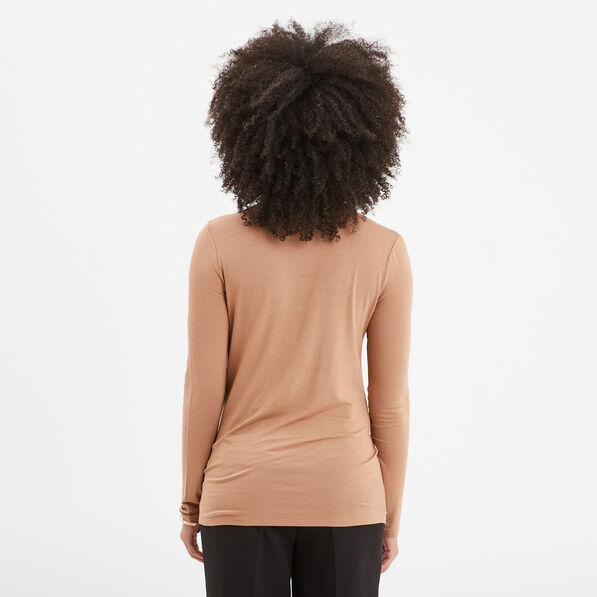 t shirt manches longues col roule marron clair femme T-shirt manches longues col roulé marron clair femme