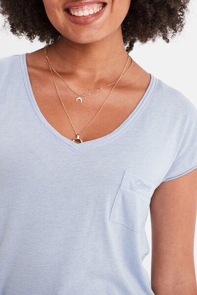 T-shirt col v poche poitrine Creeks bleu clair femme
