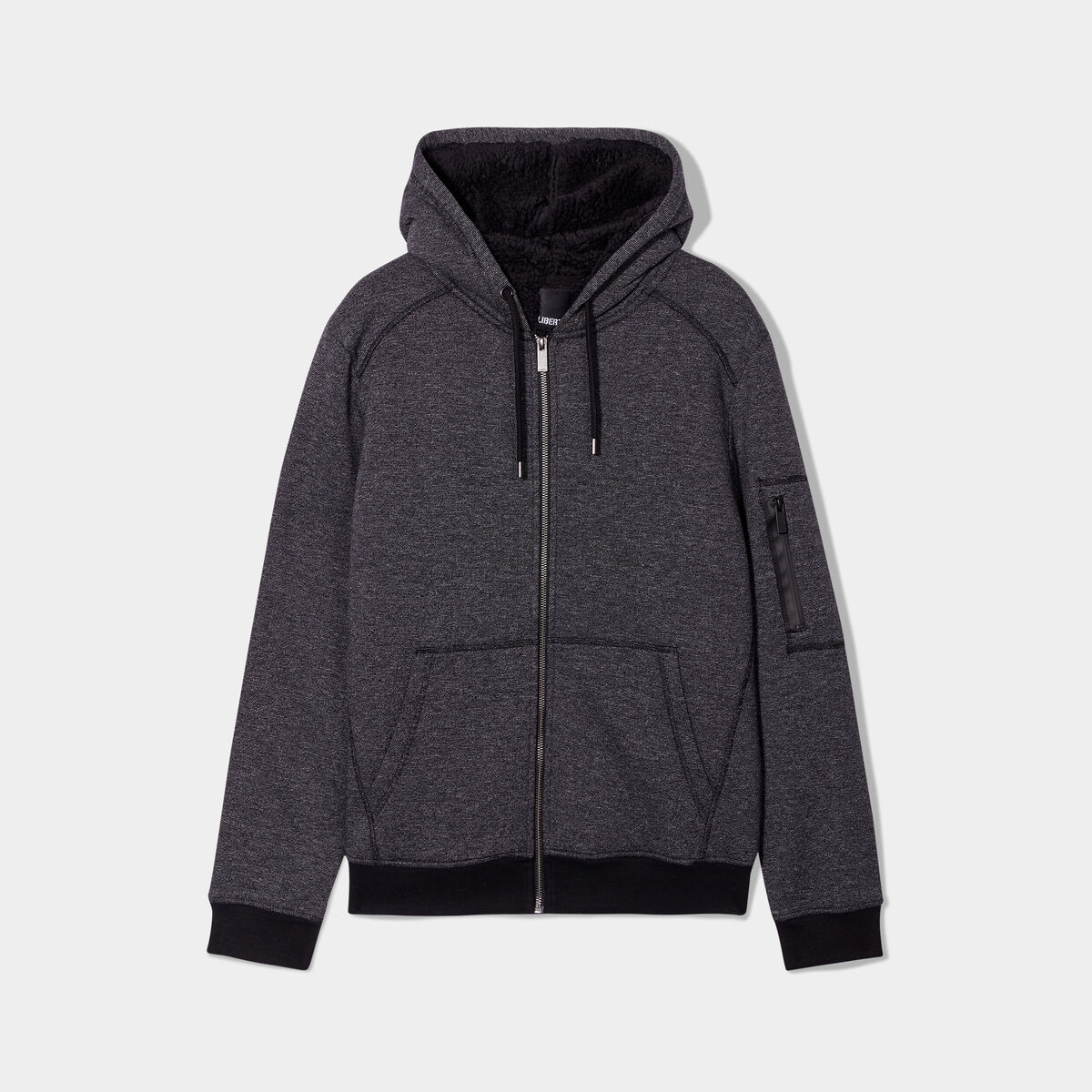 Sweat zipp&eacute; molleton doubl&eacute; sherpa gris fonc&eacute; homme