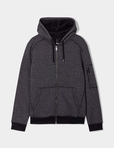 Sweat zipp&eacute; molleton doubl&eacute; sherpa gris fonc&eacute; homme