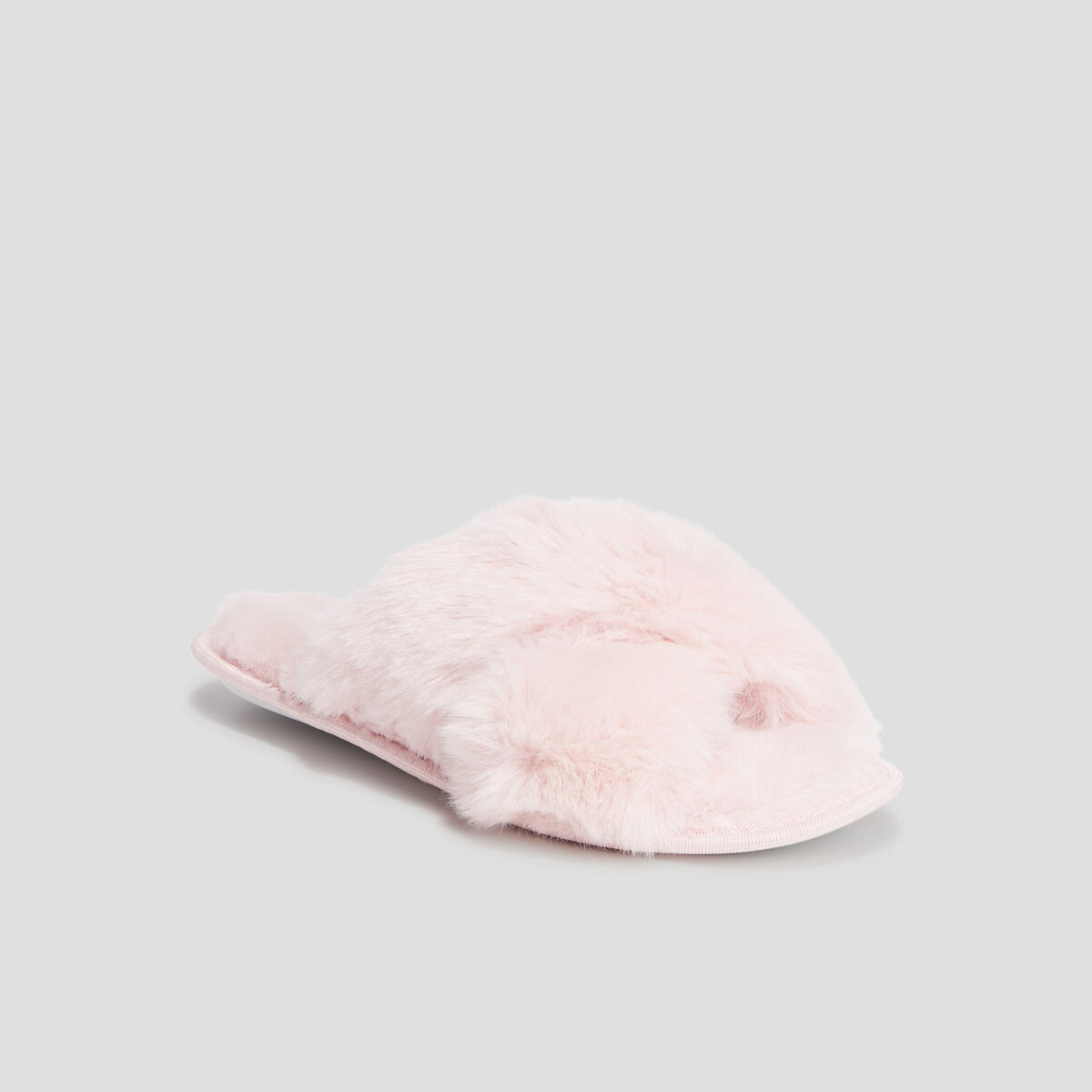 Chaussons mules fausse fourrure rose femme