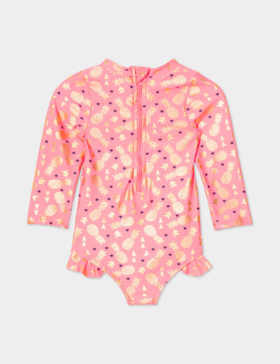 Combinaison de bain manches longues orange corail bébé fille