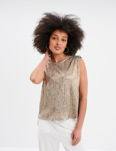 T-shirt épaulettes sans manches jaune or femme