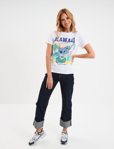 T-shirt manches courtes coton Stitch blanc femme