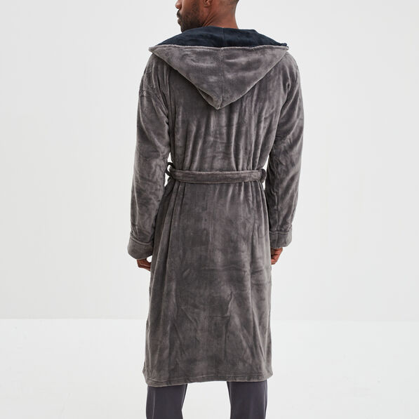 peignoir long col chale gris fonce homme Peignoir long col châle gris foncé homme
