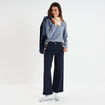 Blouse droite col mao coton bleu gris femme