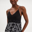 Robe longue buste effet crochet noir femme