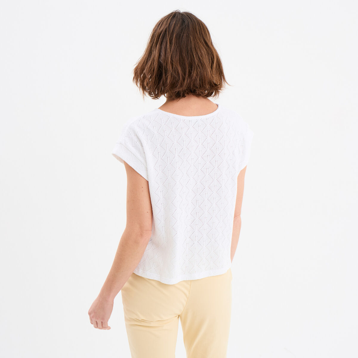 T-shirt ajour&eacute; manches courtes blanc femme