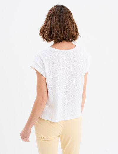 T-shirt ajour&eacute; manches courtes blanc femme