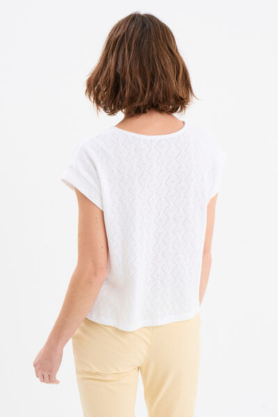T-shirt ajour&eacute; manches courtes blanc femme