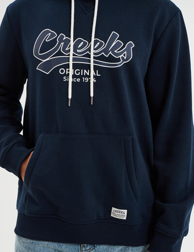 Sweat hoodie 1 poche manches longues bleu marine homme