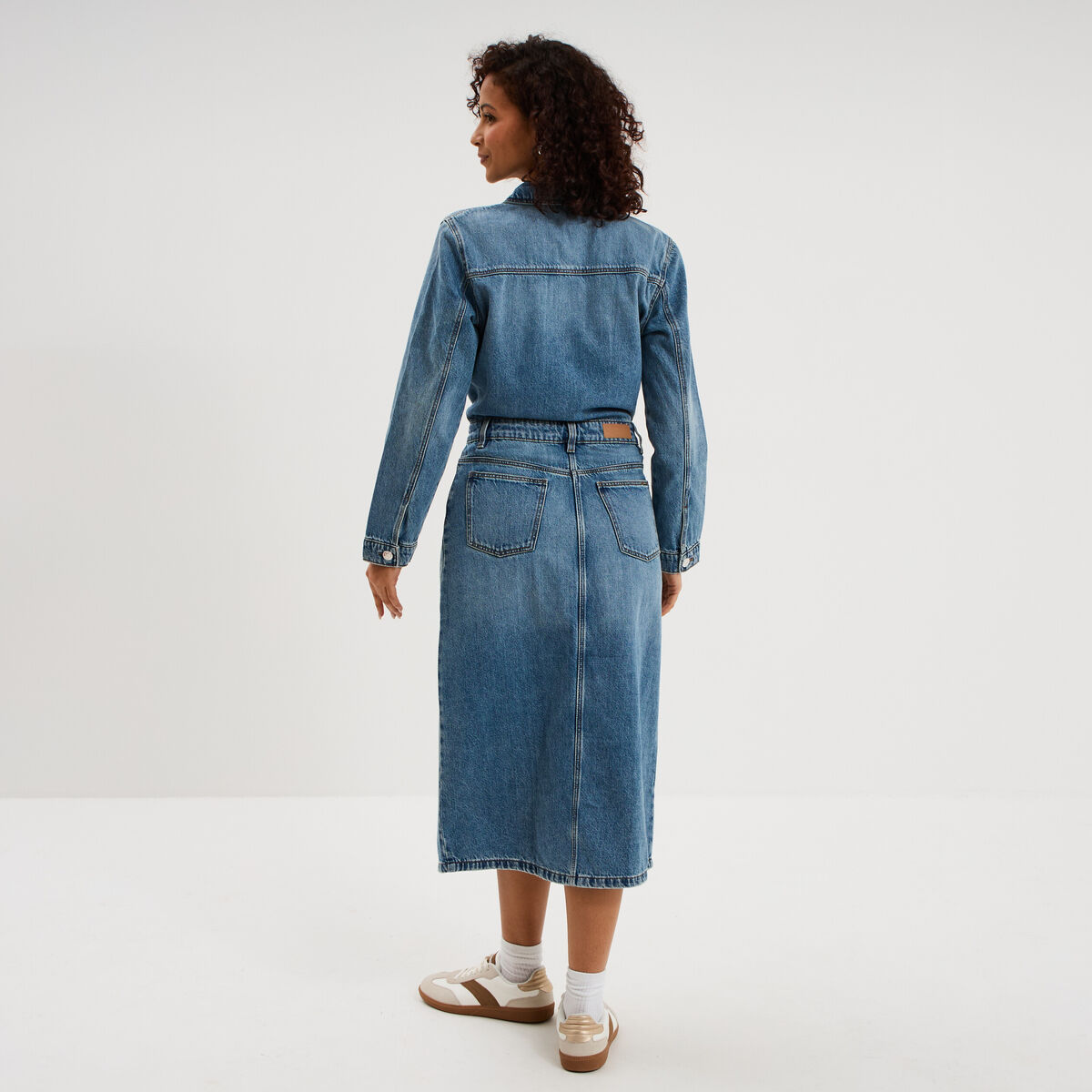Robe longue en jean manches longues denim double stone femme