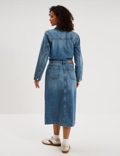 Robe longue en jean manches longues denim double stone femme