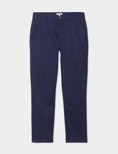 Pantalon chino droit stretch retroussé bleu marine homme