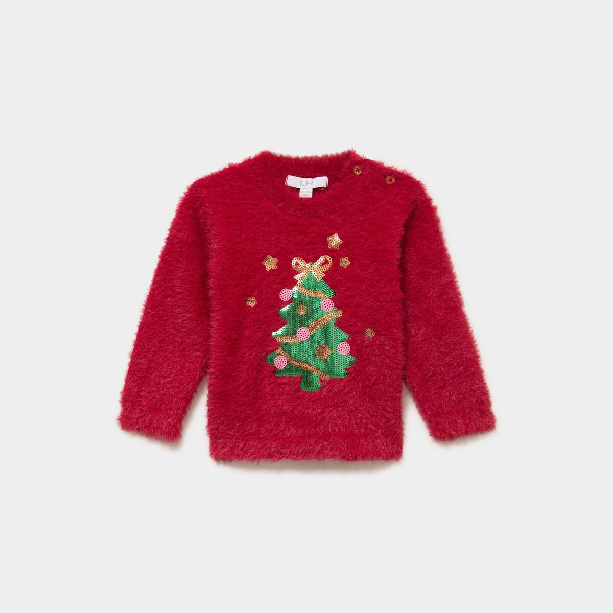 Pull de No&euml;l effet duveteux &agrave; sequins rouge fonc&eacute; b&eacute;b&eacute; fille