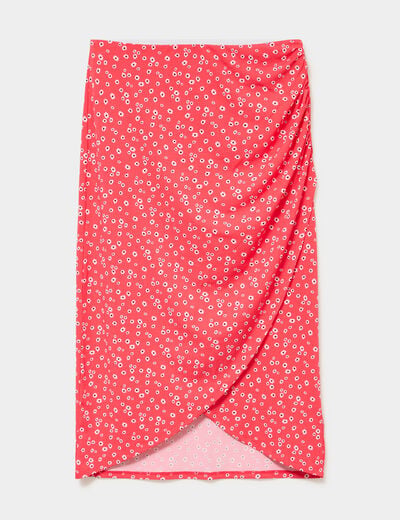 Jupe longue portefeuille stretch rouge coquelicot femme