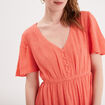 Robe longue empire fils métallisés rose corail femme