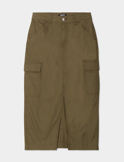 Jupe midi cargo coton Liberto vert kaki femme