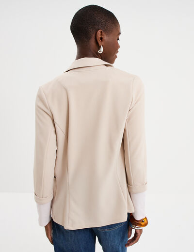 Veste blazer cintr&eacute; manches 3/4 beige femme