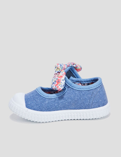 Babies renforc&eacute;es toile semelle souple bleu b&eacute;b&eacute; fille